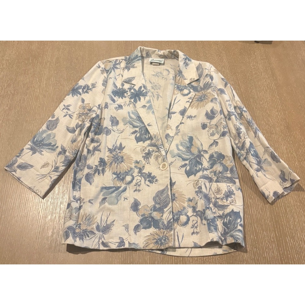 Vintage Joanna Floral Flax Blend Blazer Womens‎ Small Cottagecore Jacket EUC